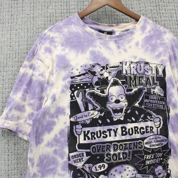H&M X The Simpsons Shirt Mens Medium M Multicolor Tie Dye Krusty Burger Graphic - Picture 3 of 8